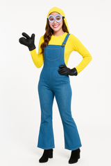Women's Minion Halloween Costume Jumpsuit with Hood & Gloves