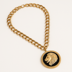 1970s Disco Lion Medallion Necklace - Gold Chain Costume Accessory