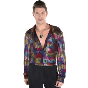 Men's Retro Disco Shirt with Multicolored Swirl Print - Adult S/M