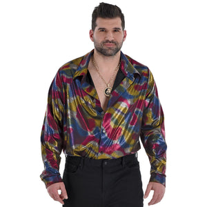 Men's Retro Disco Shirt with Multicolored Swirl Print - Adult 2XL