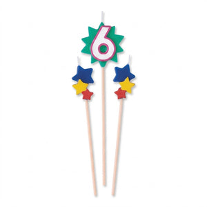 Star Number 6 Birthday Toothpick Candle Set | 3 Pc.