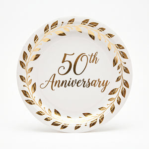 50th Anniversary Round Metallic Paper Plates, 7-Inch, 8-Pack