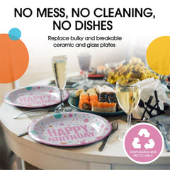 7 In. Pink Birthday Print Paper Plates - 50 Ct.