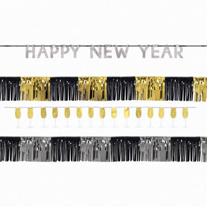 Festive New Year's Eve Banner Kit - Gold, Silver, & Black
