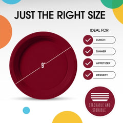 9 In. Burgundy Plastic Plates | 50 Count