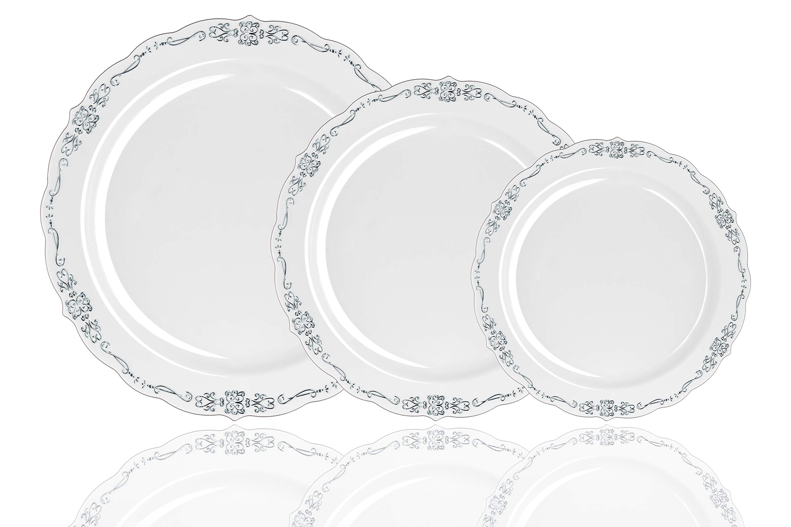 9 In. Gray / Silver Victorian Design Plates | 20 Count