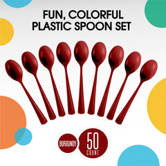 Heavy Duty Burgundy Plastic Spoons | 50 Count