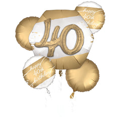 Golden Age 40th Birthday Foil Balloon Bouquet - 5 Piece Set