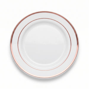 Rose Gold Trim Round Appetizer Plates - Set of 20 Premium Plastic Plates, 6.25"