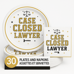 "Case Closed Lawyer" Graduation Party Plate and Napkin Set - 30 Pack