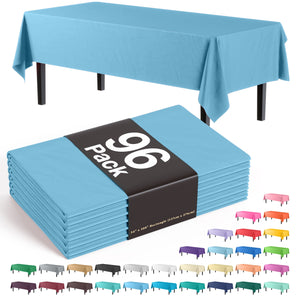 Premium Sky Blue Plastic Table Cover | Case of 96 - 54 In. x 108 In.