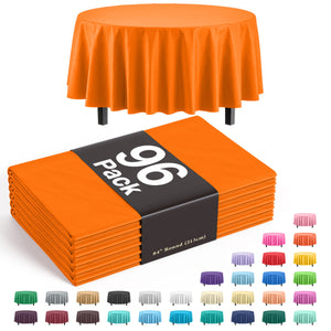 Premium Round Orange Plastic Table Cover - 84 in. | Case of 96