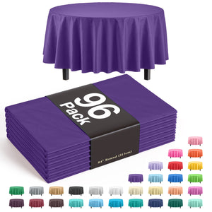 Premium Round Purple Plastic Table Cover - 84 in. | Case of 96