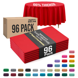 Premium Round Red Plastic Table Cover | 84 in. | Case of 96