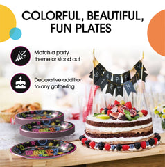 9 In. Neon Birthday Print Paper Plates - 50 Ct.
