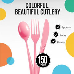Pink Cutlery Combo Set | 50 Forks 50 Spoons and 50 Knives | 7.5 in.