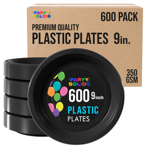 9 in. Black Plastic Plates | Case of 600