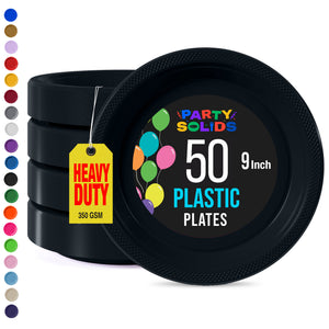 9 in. Black Plastic Plates | 50 Count