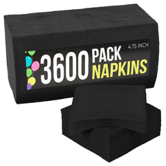 Black Beverage Napkins - 4.75 in. x 4.75 in. | Case of 3600