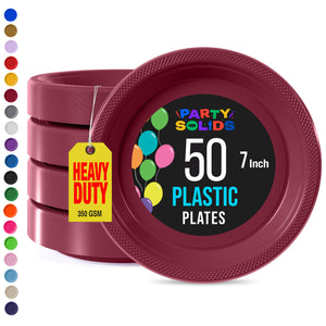 7 in. Burgundy Plastic Plates | 50 Count