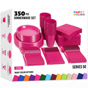 350 Pcs Cerise Plastic Disposable Tableware Set