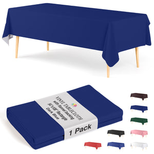 Dark Blue Flannel Backed Plastic Table Cover | 54 in. x 108 in.