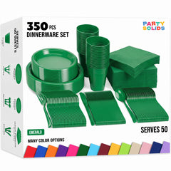 350 Pcs Emerald Green Plastic Disposable Tableware Set