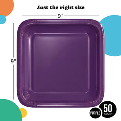 9 In. Purple Square Paper Plates - 50 Ct.