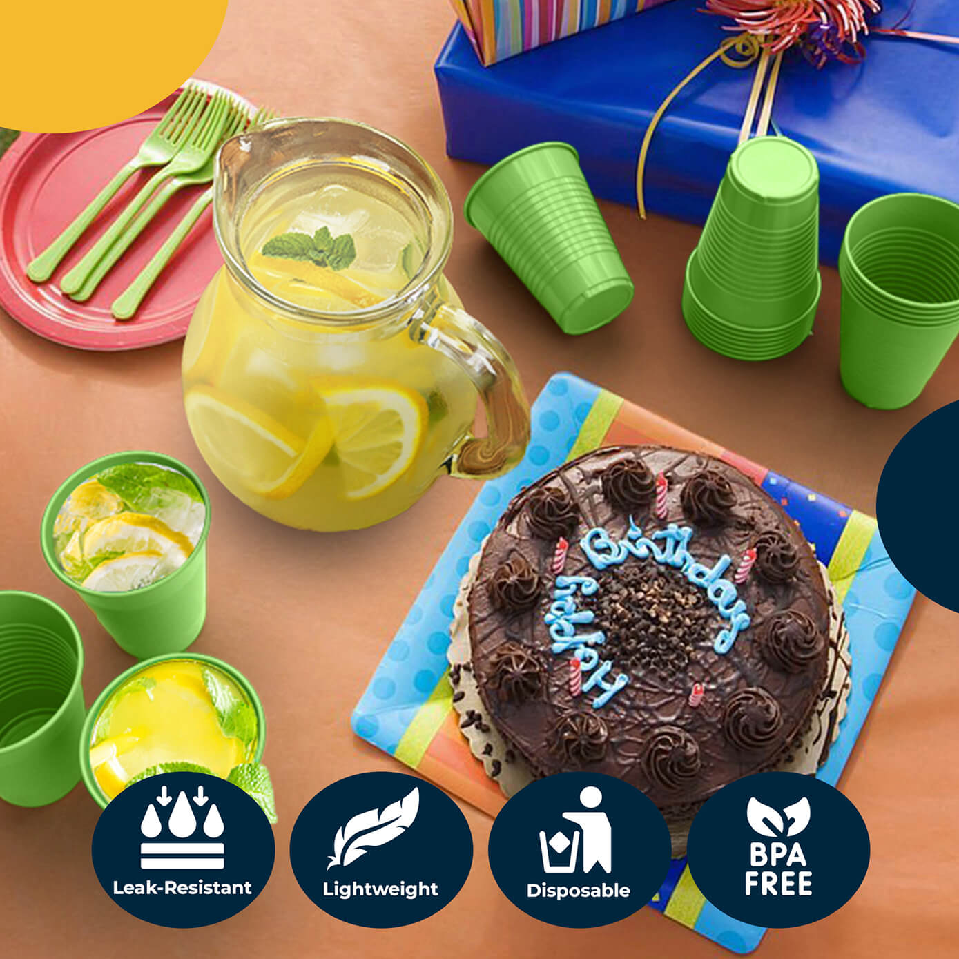 12 Oz. Lime Green Plastic Cups | 16 Count