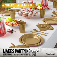 182 Pcs Gold Plastic Dinnerware Set | Setting for 26