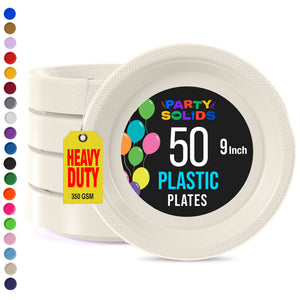 9 in. Ivory Plastic Plates | 50 Count