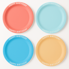 Bright Pastel "Happy Birthday" Rim Plates - 9.5", 8 Pack