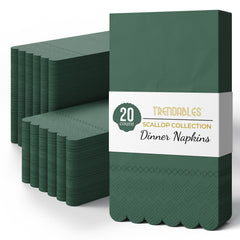 3 Ply Cypress Green Scalloped Napkins - 13 in. x 15.7 in. - 20 Ct.