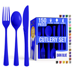 Dark Blue Cutlery Combo Set | 50 Forks 50 Spoons And 50 Knives | 7.5 in.
