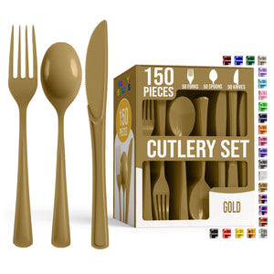 Gold Cutlery Combo Set | 50 Forks 50 Spoons And 50 Knives | 7.5 in.