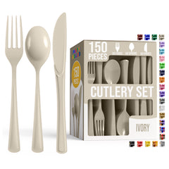 Ivory Cutlery Combo Set | 50 Forks 50 Spoons And 50 Knives | 7.5 in.
