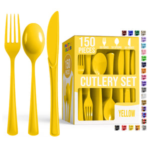 Yellow Cutlery Combo Set | 50 Forks 50 Spoons And 50 Knives | 7.5 in.