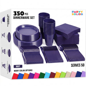 350 Pcs Navy Blue Disposable Tableware Set