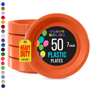 7 in. Orange Plastic Plates | 50 Count