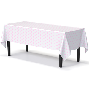 Pink Polka Dot Plastic Table Covers | 12 Pack - 54 In. x 108 In.