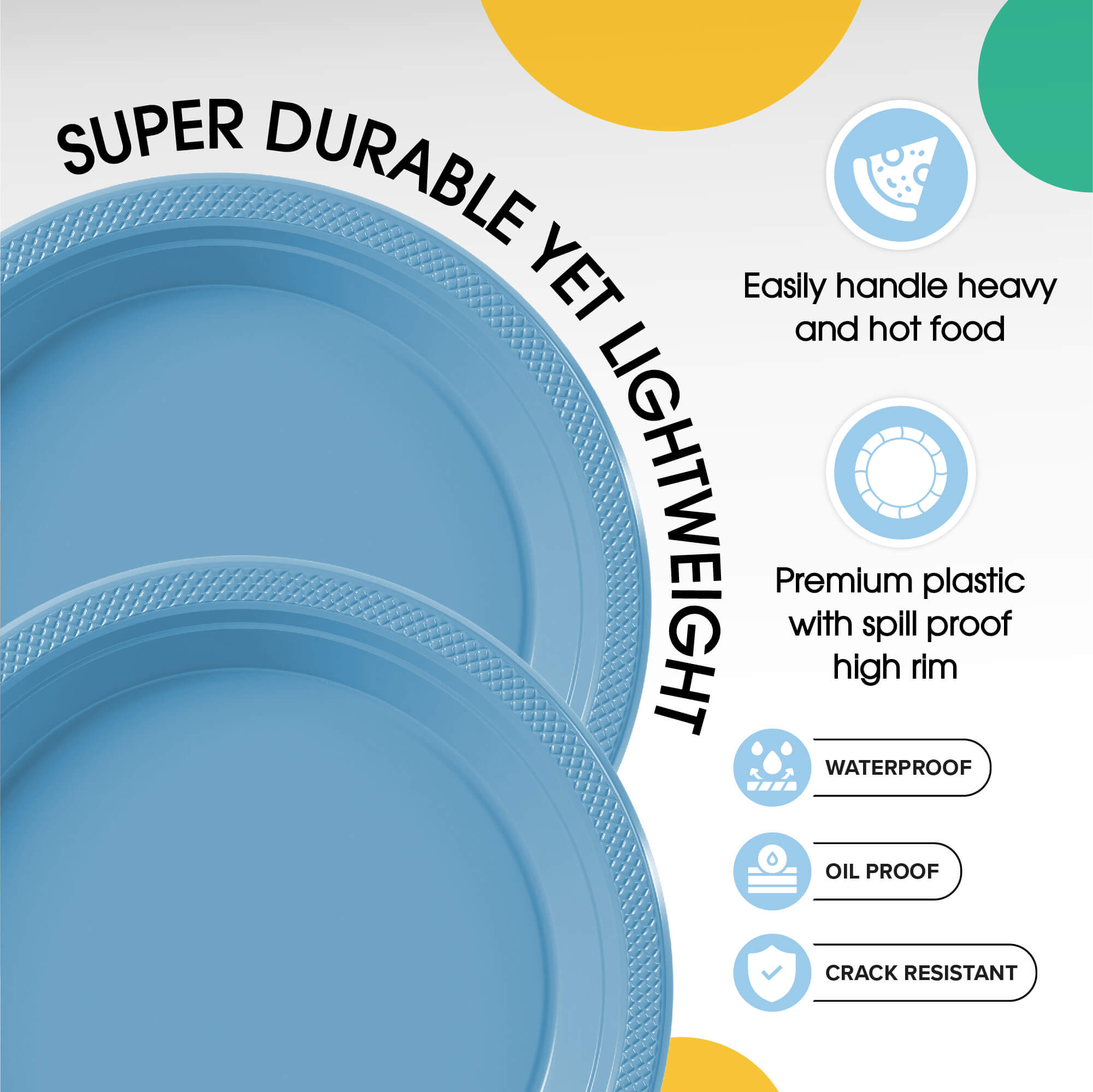 10 In. Light Blue Plastic Plates | 50 Count