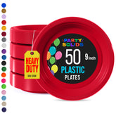 9 in. Red Plastic Plates | 50 Count
