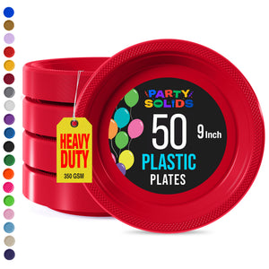 9 in. Red Plastic Plates | 50 Count
