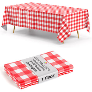 Red Gingham Flannel Backed Plastic Table Cover | 54 in. x 108 in.