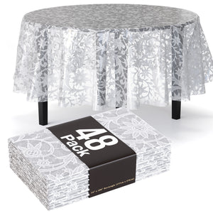 Round White Lace Plastic Table Cover | 84 in. | Case of 48