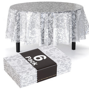 Round White Lace Plastic Table Covers | 6 Pack | 84 in.