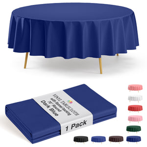 Dark Blue Flannel Backed Plastic Table Cover 70 in. Round
