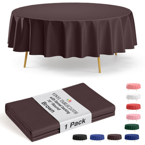 Brown Flannel Backed Plastic Table Cover 70 in. Round