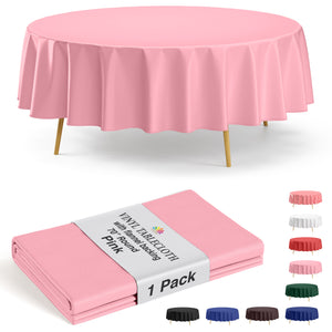 Pink Flannel Backed Plastic Table Cover 70 in. Round