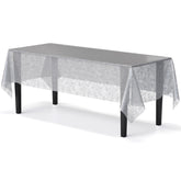 Silver Floral Plastic Table Cover - 54 In. x 108 In.